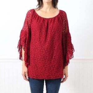 Forgotten Grace Burgundy Lace Off the Shoulder Blouse sz M NWT